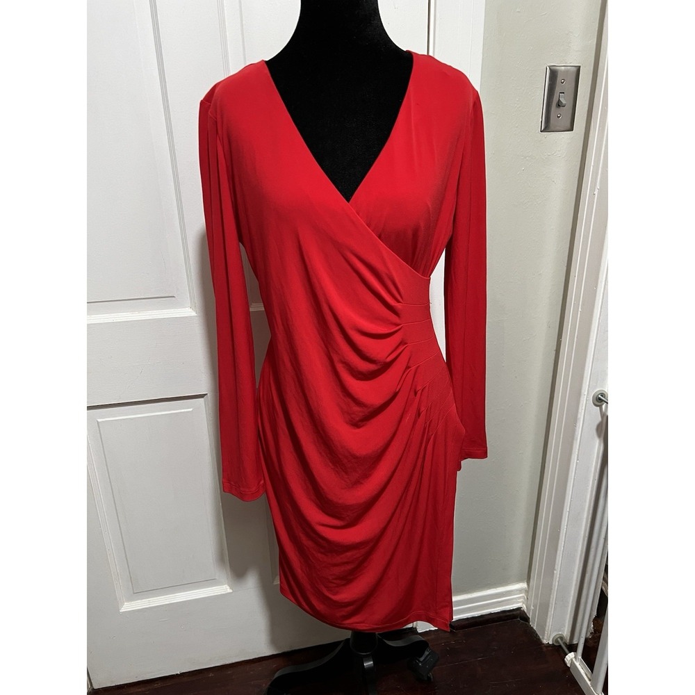 Women's Red Stretchy Calvin Klein Dress Long Sleeve